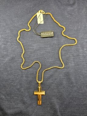 Edforce Men’s Gold Stainless Steel Cross Pendant Necklace 24”